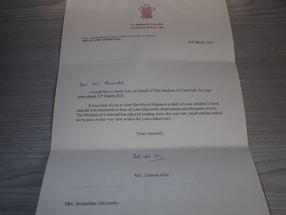 Letter of support via The Duchess of Cornwall's office